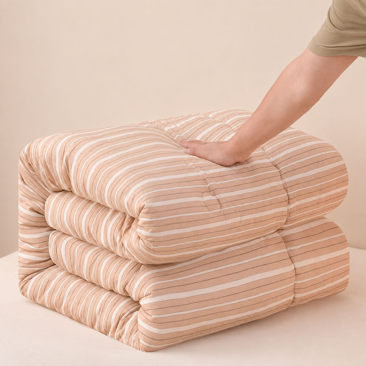 Striped duvet insert showing loft and resilience